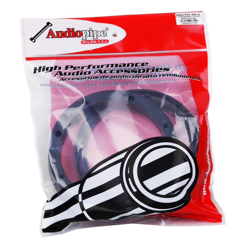 Audiopipe 4 Piece Set 6.5" Plastic Beveled Speaker Spacer Rings - Subwoofer Mid Range Custom Installation Mounting Adapter