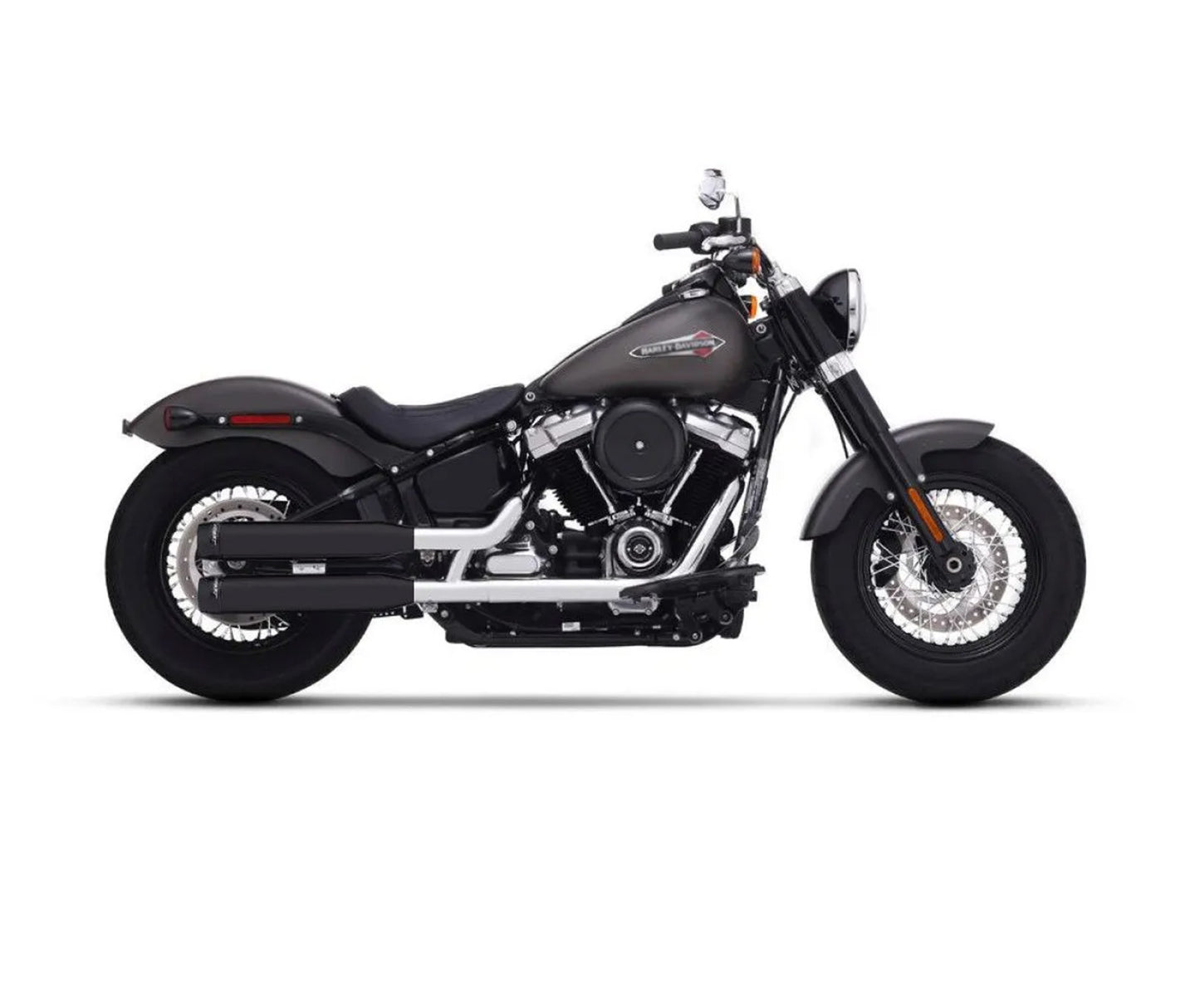 Rinehart HP40 2-into-1 Slip-on Harley Softail 2025-Later Black End Caps Badge