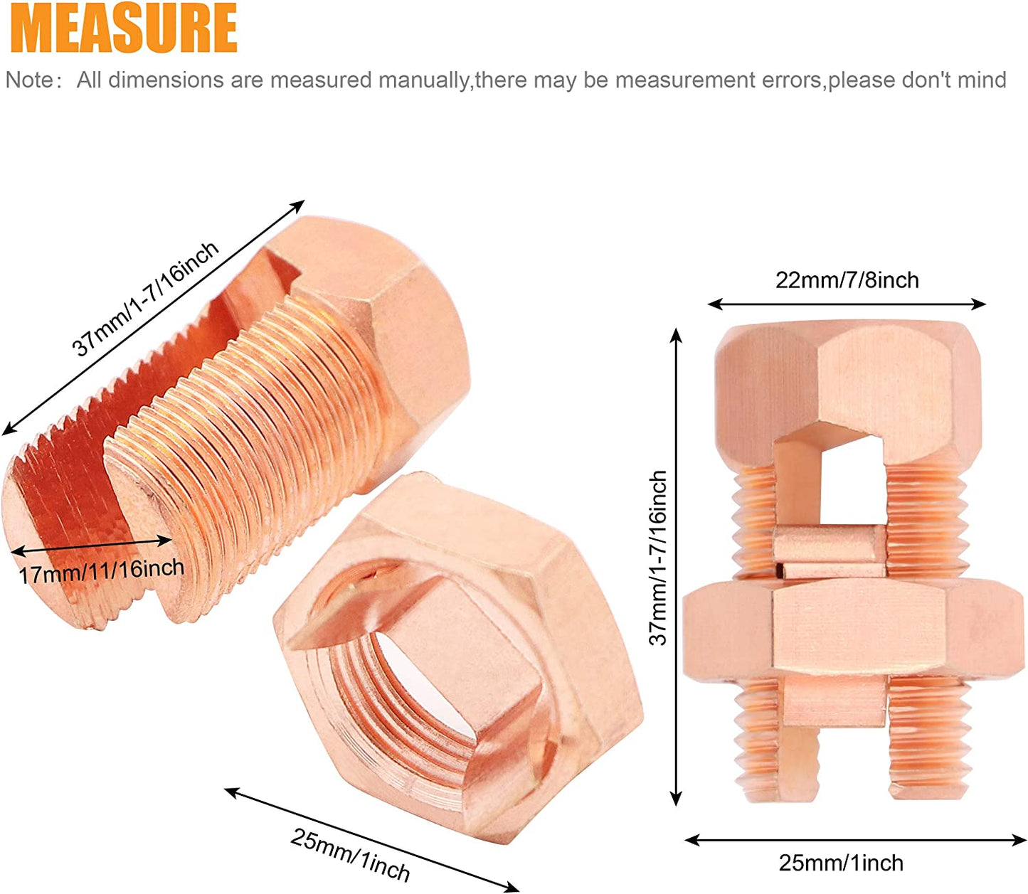 BEST CONNECTIONS 10 Pcs High Strength Copper Split Bolt Connectors 4 Gauge to 8 Gauge Solid Wire
