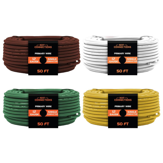 12 Gauge Car Audio Primary Wire (50ft–4 Rolls)– Remote, Power/Ground Electrical