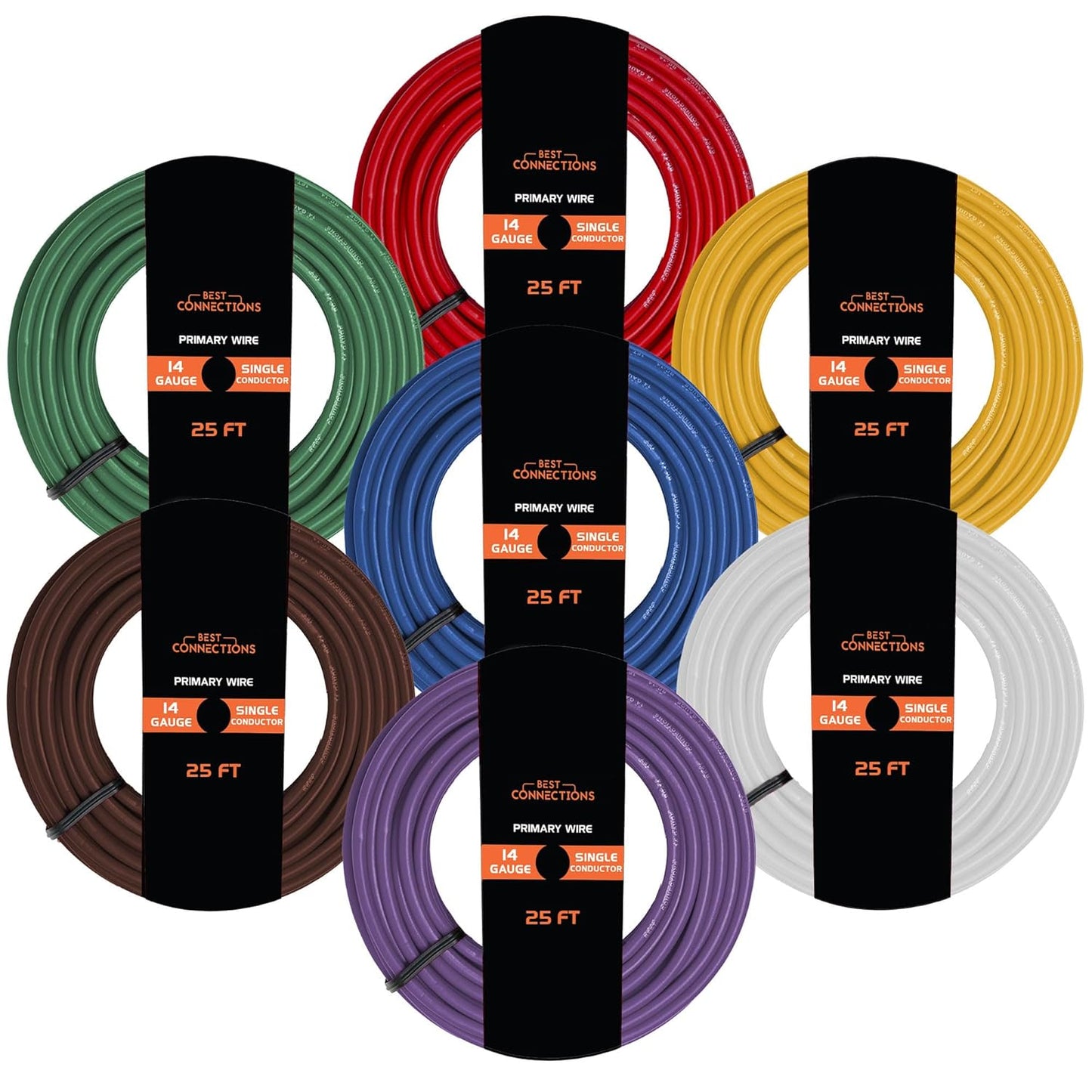 14 Ga Car Audio Primary Wire (25ft–7 Rolls)– Remote, Power/Ground Electrical TR-14-25 x 7