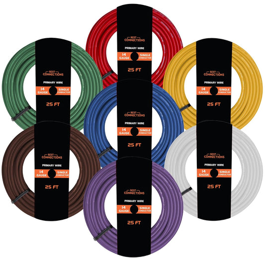 14 Ga Car Audio Primary Wire (25ft–7 Rolls)– Remote, Power/Ground Electrical TR-14-25 x 7