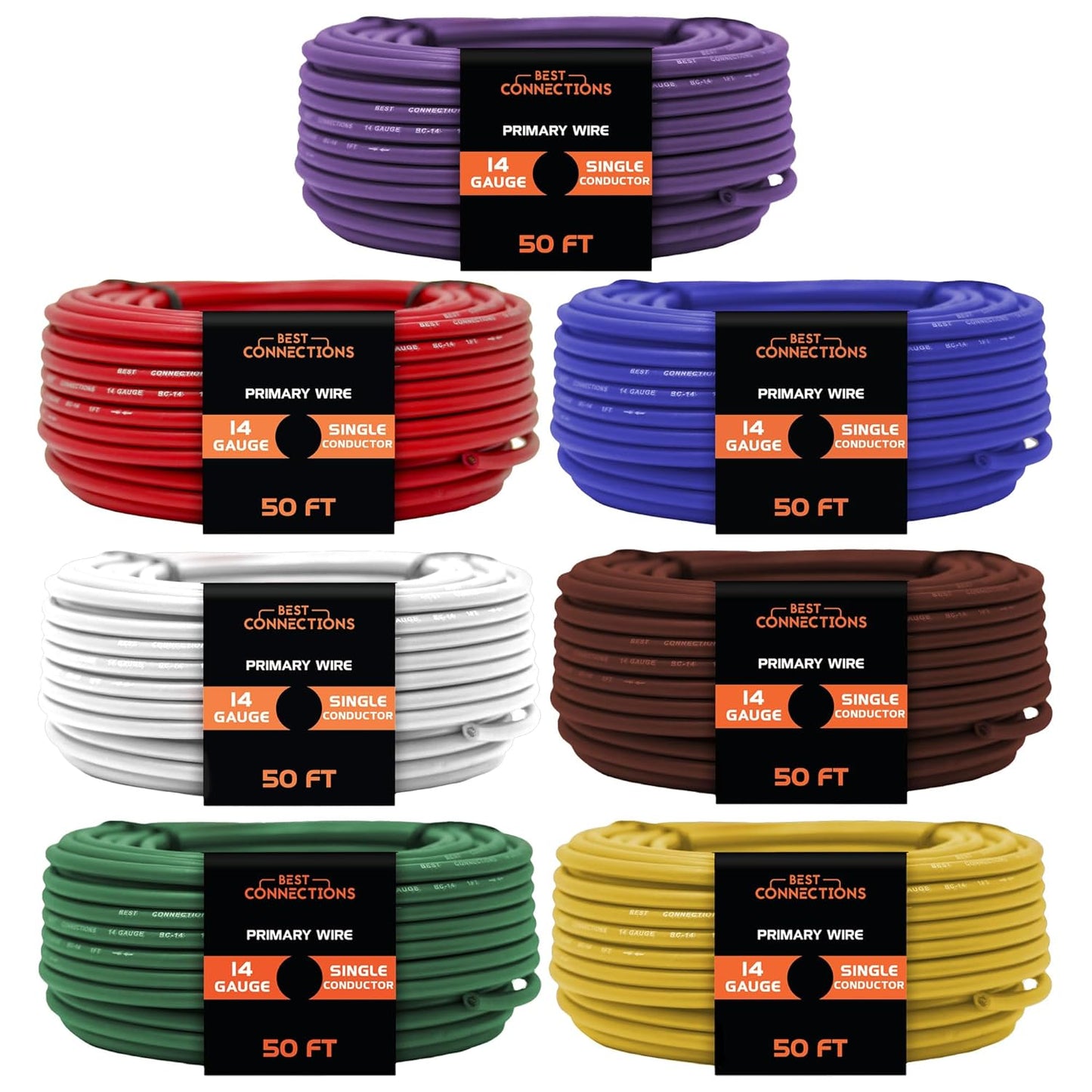 14 Gauge Car Audio Primary Wire (50ft–7 Rolls)– Remote, Power/Ground Electrical TR-14-50 x 7