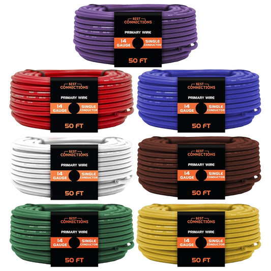14 Gauge Car Audio Primary Wire (50ft–7 Rolls)– Remote, Power/Ground Electrical TR-14-50 x 7