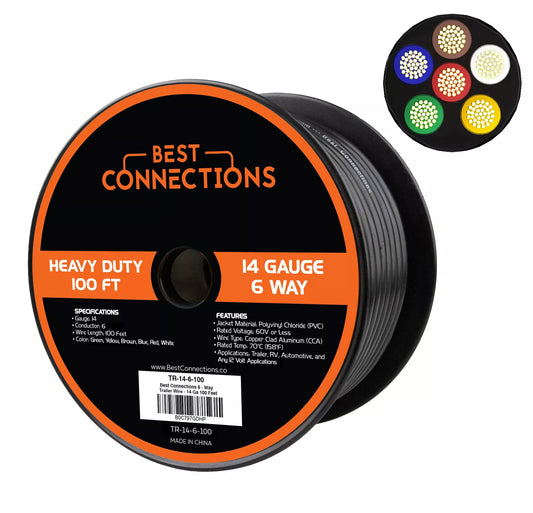 6 Way Trailer Wire (100 Feet) – Heavy Duty 14 Gauge 6 Conductor Insulated RV TR-14-6-100