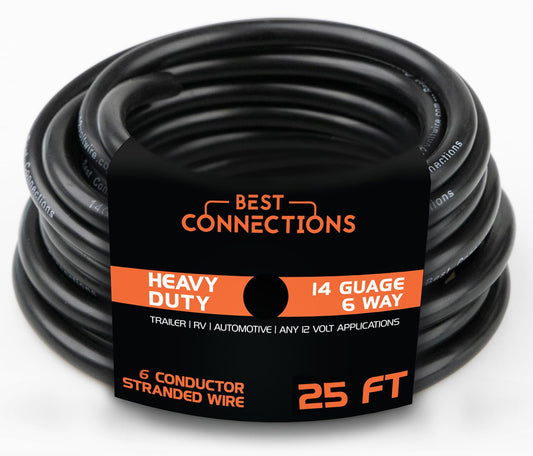 6 Way Trailer Wire (25 Feet) – Heavy Duty 14 Gauge 6 Conductor Insulated RV TR-14-6-25