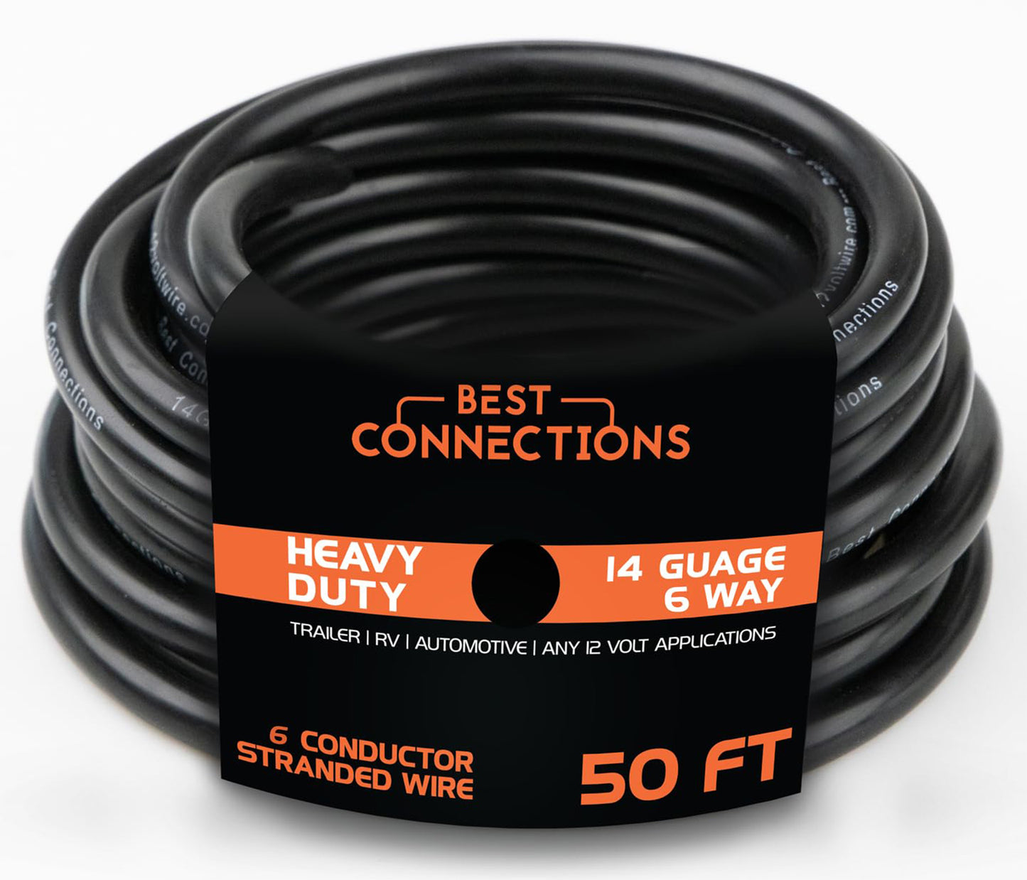 6 Way Trailer Wire (50 Feet) – Heavy Duty 14 Gauge 6 Conductor Insulated RV TR-14-6-50