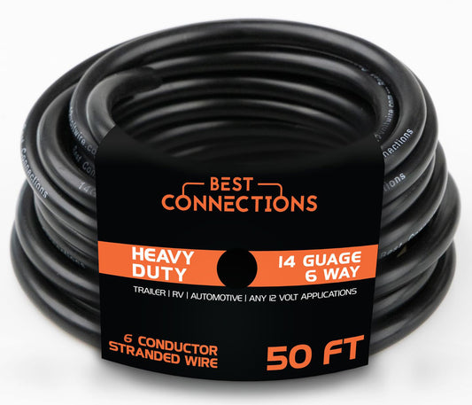 6 Way Trailer Wire (50 Feet) – Heavy Duty 14 Gauge 6 Conductor Insulated RV TR-14-6-50