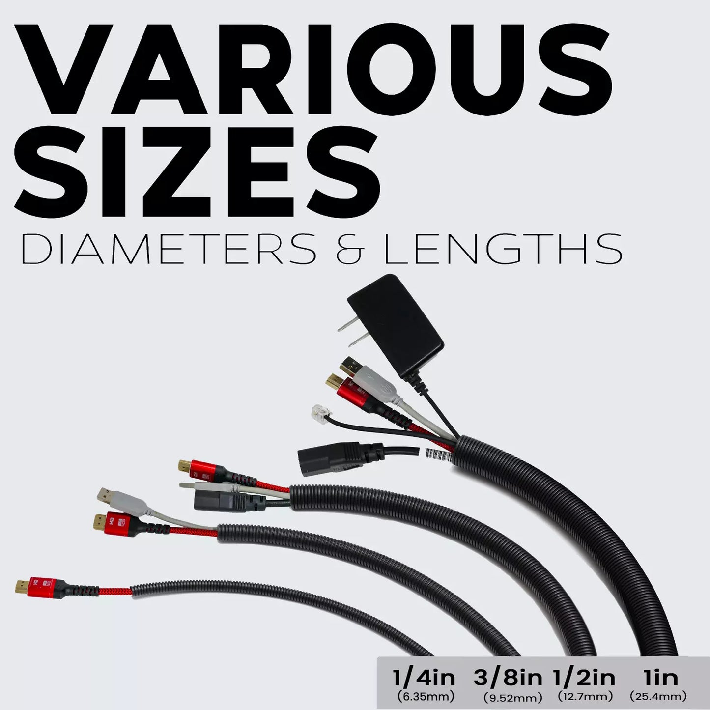 Split Loom 1/4" 1/2" 3/4" Black 20 Ft Wire Harness Wrap Cover Sleeve Conduit