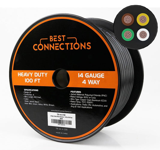 4 Way Trailer Wire Harness 14GA 100ft Insulated Stranded Cable Copper Clad