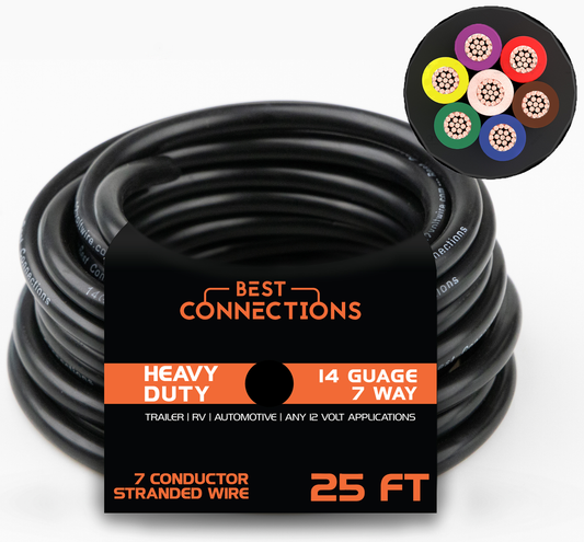14 ga 7-Way Insulated Trailer Wire Harness 25' FT Stranded Copper Clad Aluminum
