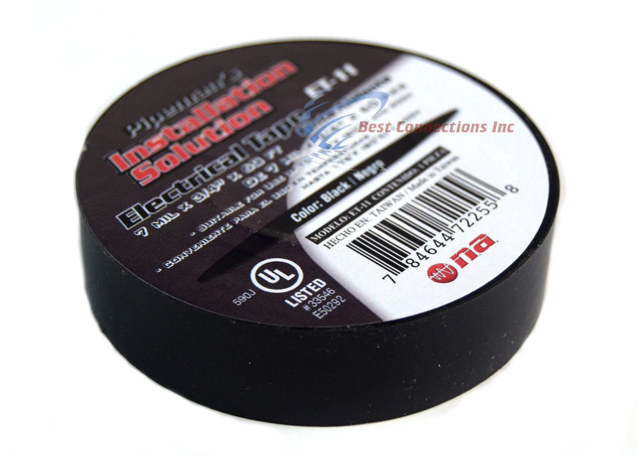 Electrical Tape 3/4" x 60' (Black) UL Listed 10 Rolls High Quality ET-10