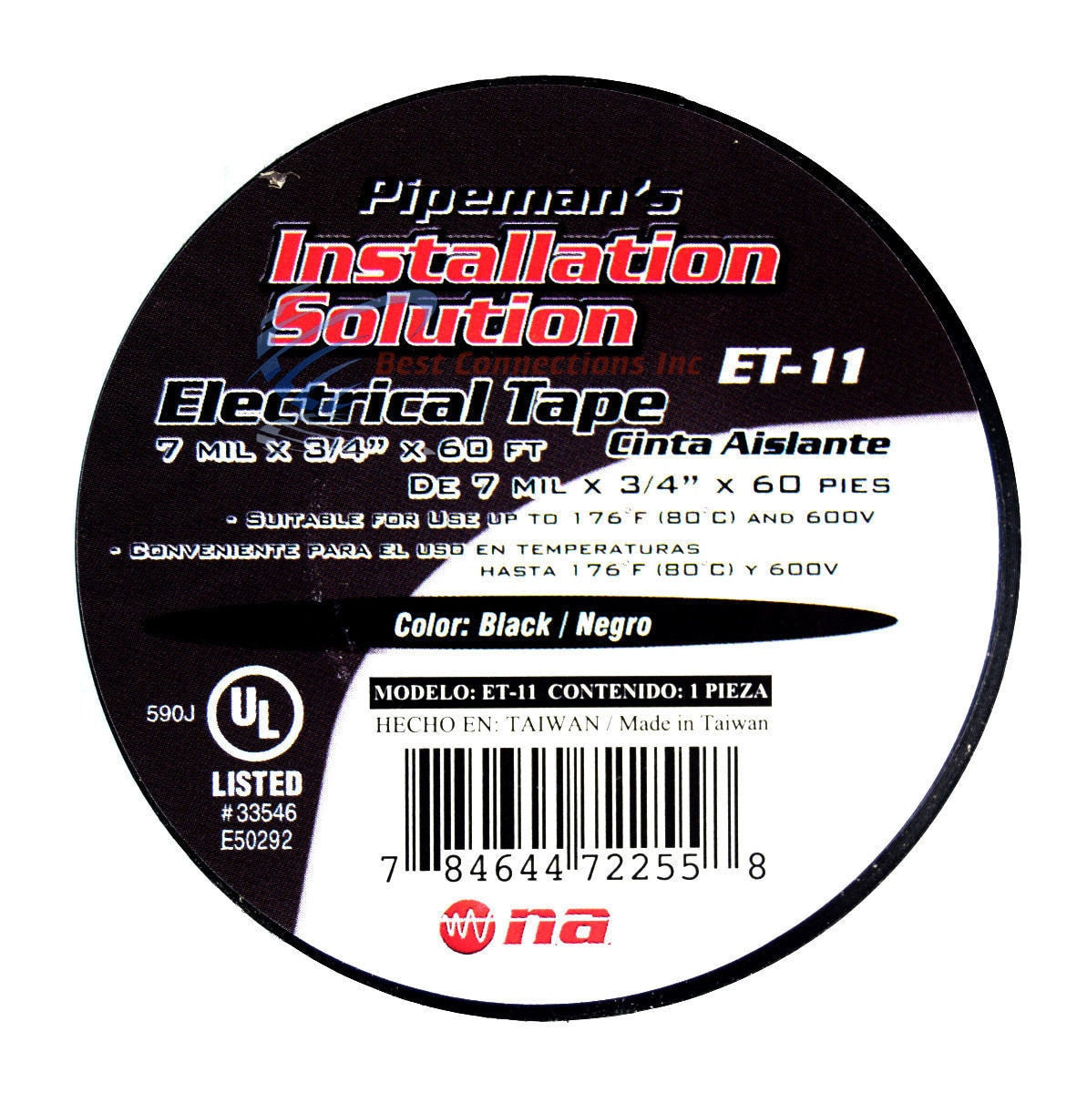 Electrical Tape 3/4" x 60' (Black) UL Listed 10 Rolls High Quality ET-10