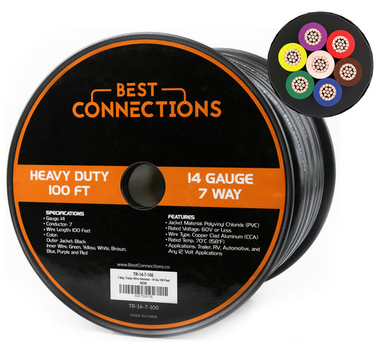 BEST CONNECTIONS Heavy Duty 14 Gauge 7 Way Trailer Wire (100 Feet)