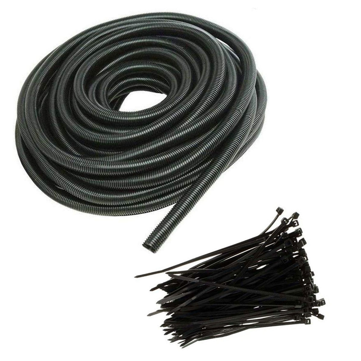 Best Connections 100 Ft 3/4" Split Wire Loom Tubing - 100 Pcs 4" Nylon Zip Ties Combo (Black)