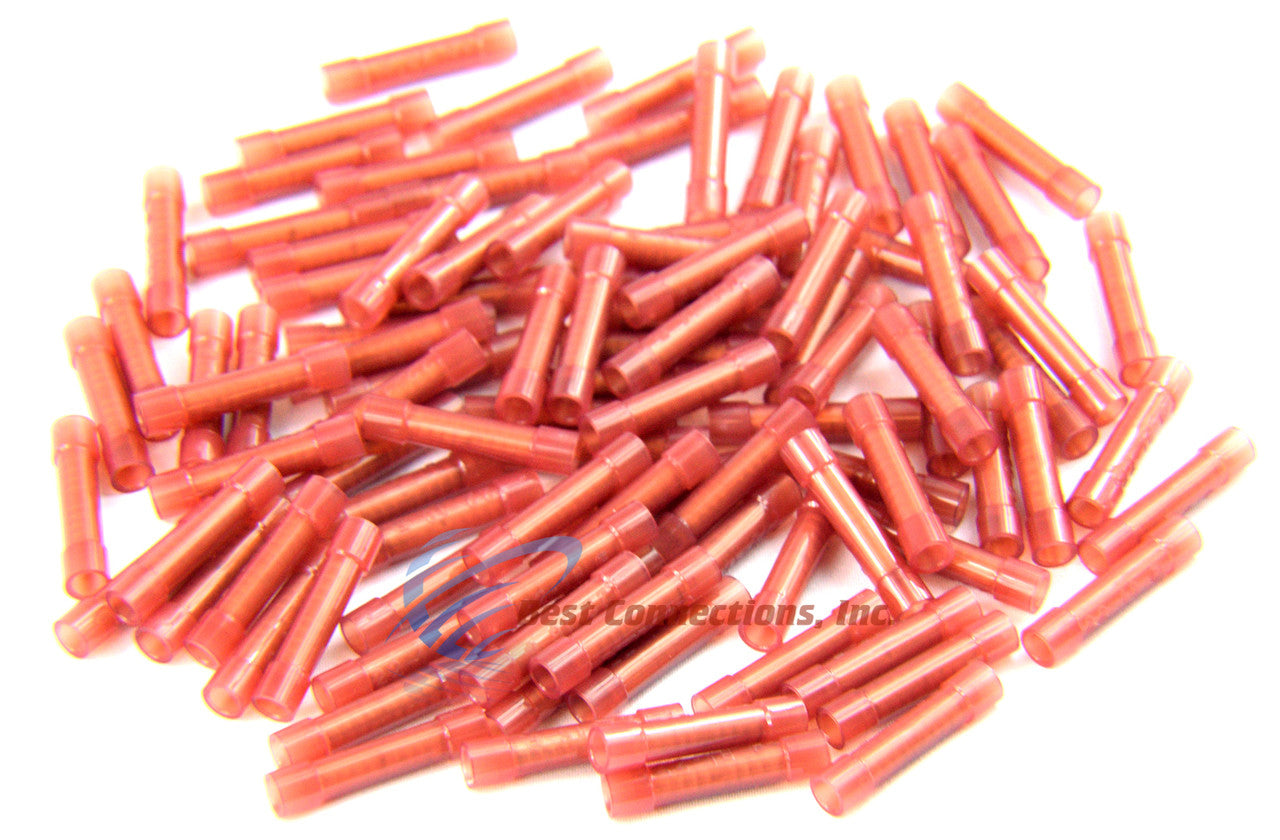 22-18 Gauge Red Nylon Butt Connectors Crimping Terminals 100 pack