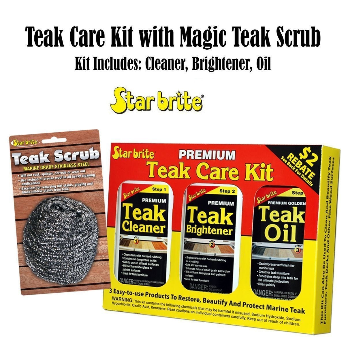 Starbrite Teak Care Kit w/ Magic Teak Scrub BUNDLE Marine Home Heavy Cleaning
