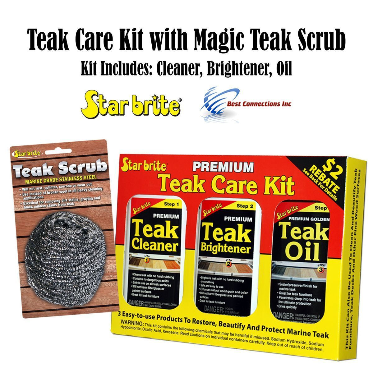 Starbrite Teak Care Kit w/ Magic Teak Scrub BUNDLE Marine Home Heavy Cleaning
