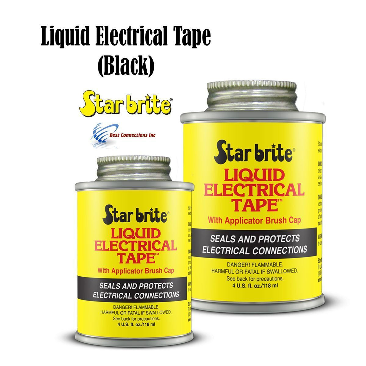 StarBrite 2 Pack Liquid Electrical Tape, Black - 4 OZ Can with Applicator Brush - Waterproof, UV-Resistant, Dielectric Sealant for Wires & Cables, Marine & Home Use