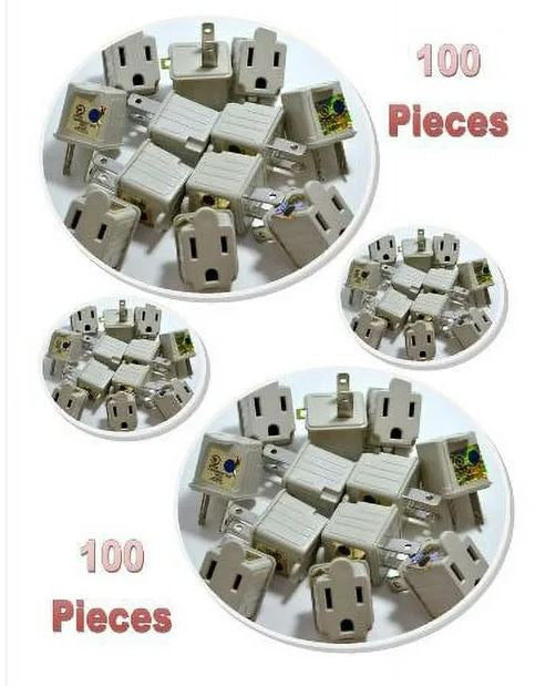 100 Pack 3 to 2 prong AC Polarized Grounding Power Plug Adapter ETL RATED GRAY