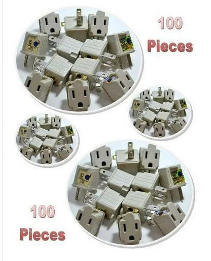 100 Pack 3 to 2 prong AC Polarized Grounding Power Plug Adapter ETL RATED GRAY