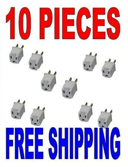 10 Pack 3 to 2 prong AC Polarized Grounding AC Power Plug Adapter ETL RATED GRAY