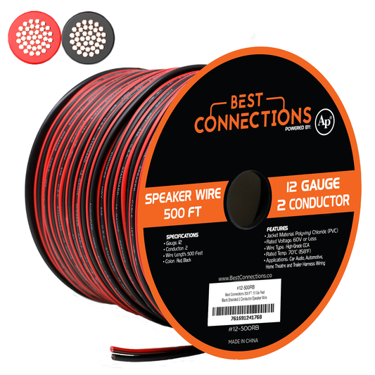 Audiopipe 12 Gauge 500' Feet Red Black Bonded 2 Way Speaker Wire Stranded Home Audio