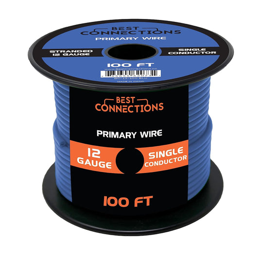 12 Gauge Car Audio Primary Wire (100ft–Blue)– Remote, Power/Ground Electrical