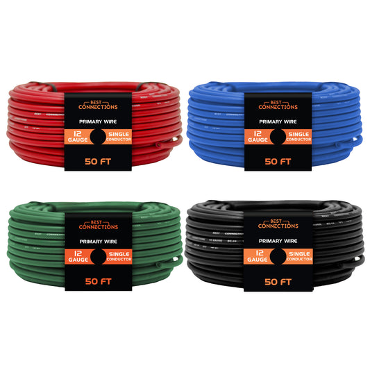 12 Gauge Car Audio Primary Wire (50ft–4 Rolls)– Remote, Power/Ground Electrical AP-12-50 x 4