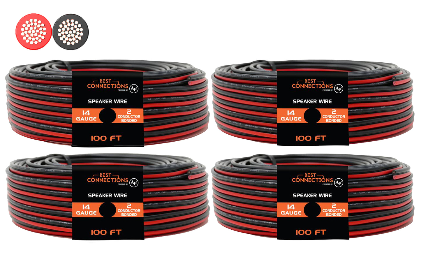 Best Connections 14 Gauge 400 Feet Red Black Bonded 2 Way Speaker Wire Stranded Home 4 Pack
