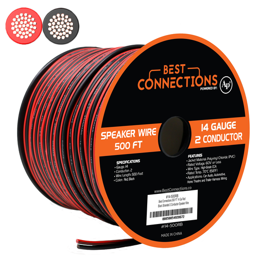 Audiopipe 14 Gauge 500' Feet Red Black Bonded 2 Way Speaker Wire Stranded Home Audio