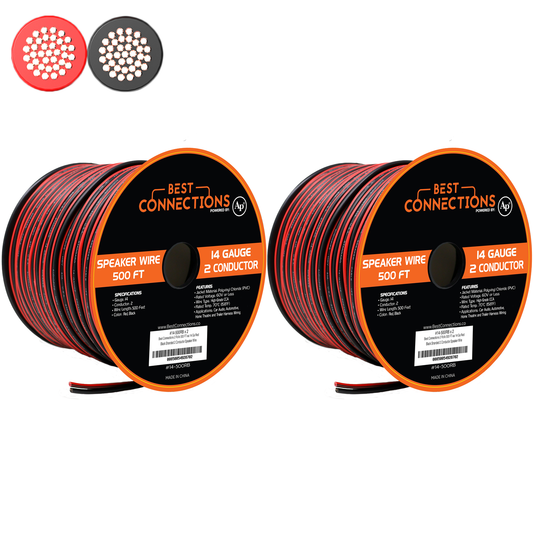 Best Connections 14 Gauge 500 ft. Red Black Bonded 2 Way Red Black Speaker Wire-1,000 ft. Total