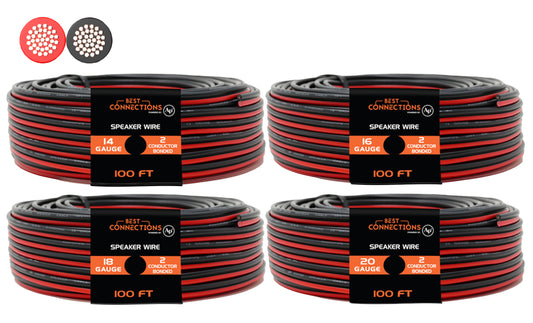 4 Pack 14, 16, 18, 20 gauge 100 Feet each Red Black Stranded Speaker Wire Zip- 400 ft. Total