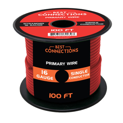 16 Gauge Car Audio Primary Wire (100ft–Red)– Remote, Power/Ground Electrical