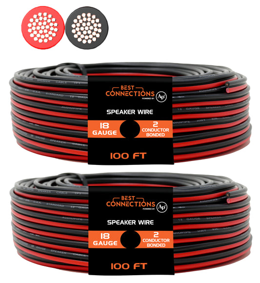 18 Gauge 200' Feet Red Black Bonded 2 Way Speaker Wire Stranded Home Audio 2 Pack