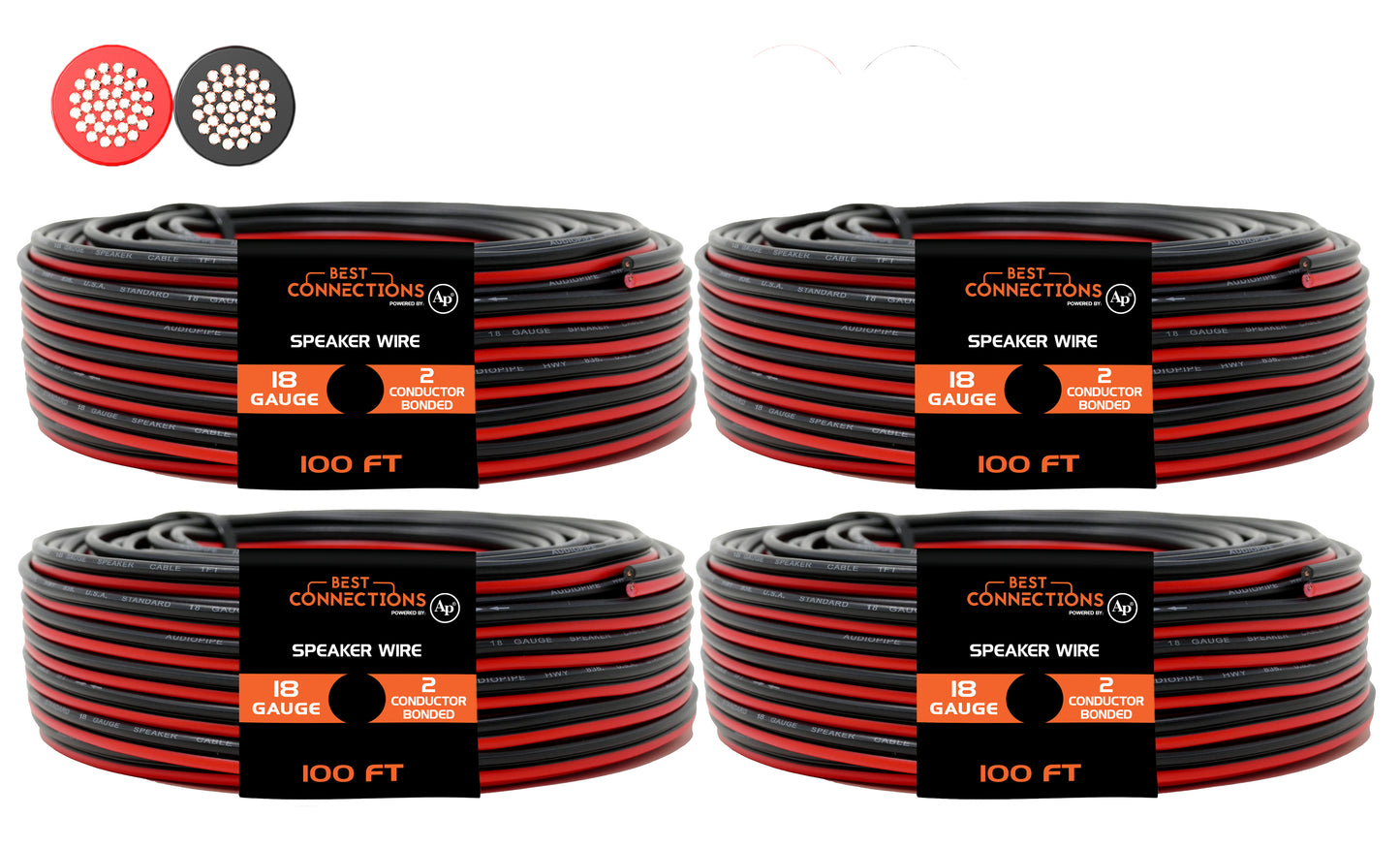 18 Gauge 400' Feet Red Black Bonded 2 Way Speaker Wire Stranded Home Audio 4 Pack