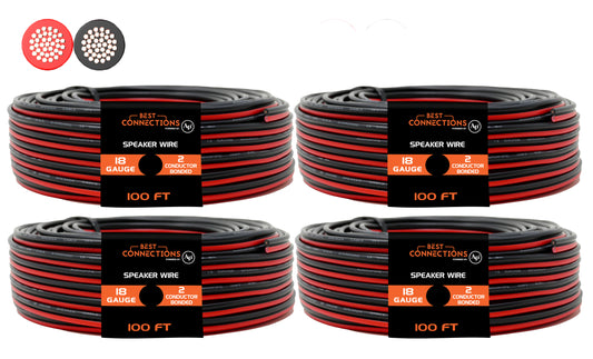 18 Gauge 400' Feet Red Black Bonded 2 Way Speaker Wire Stranded Home Audio 4 Pack