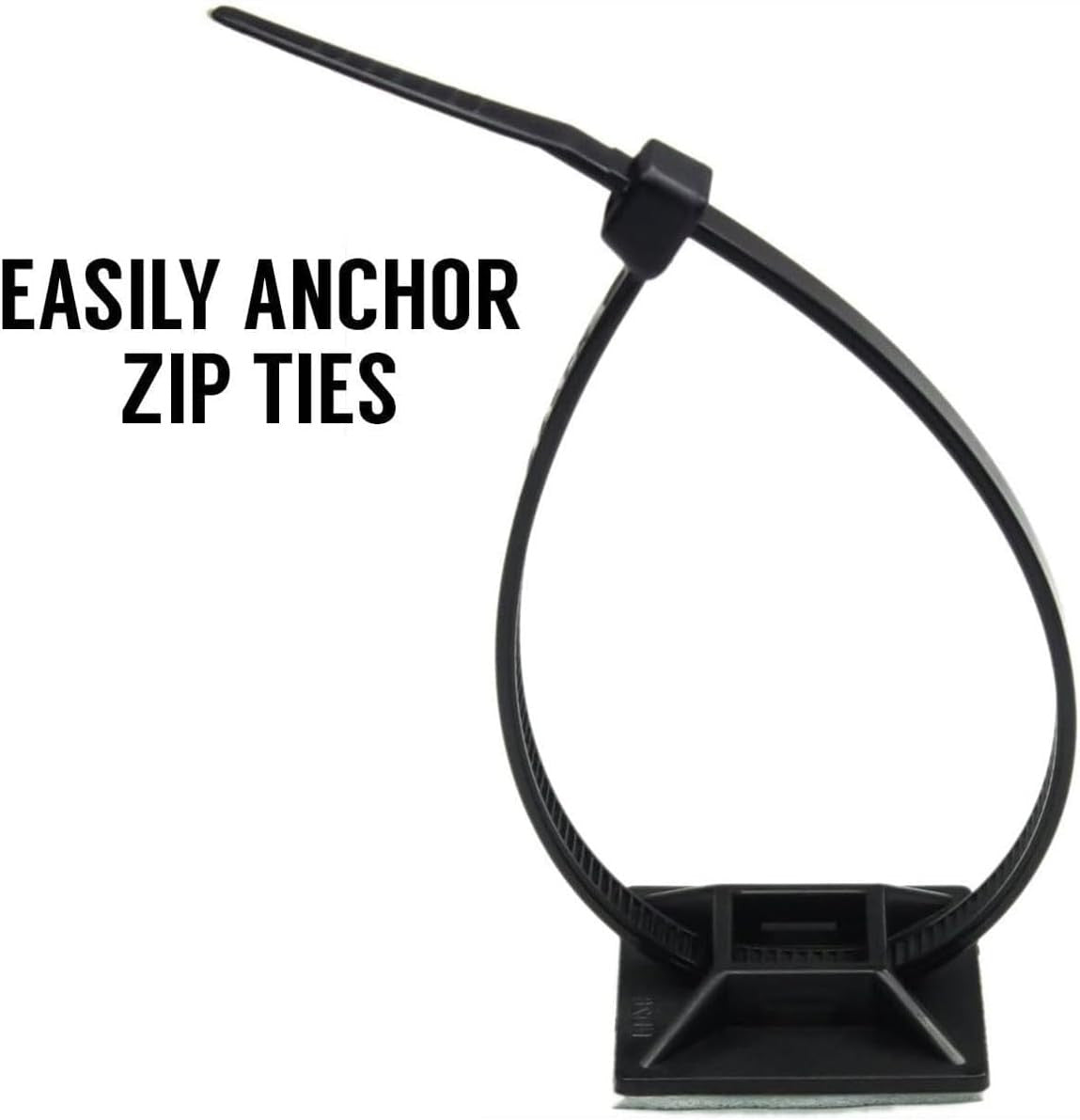 1" Self Adhesive Black Cable Zip Tie Mounts 200pcs UV Protection Indoor/Outdoor Wire Fasteners Cable Clips Management Organizer Squares