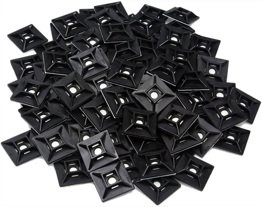 1" Self Adhesive Black Cable Zip Tie Mounts 500pcs UV Protection Indoor/Outdoor Wire Fasteners Cable Clips Management Organizer Squares