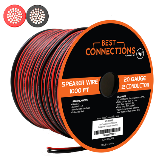 Audiopipe 20 Gauge 1,000' Feet Red Black Bonded 2 Conductor Speaker Wire Car Home Audio