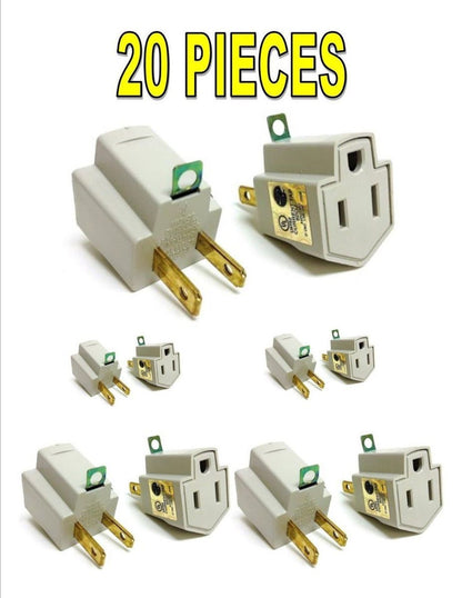 20 Pack 3 to 2 prong AC Polarized Grounding Power Plug Adapter ETL RATED GRAY