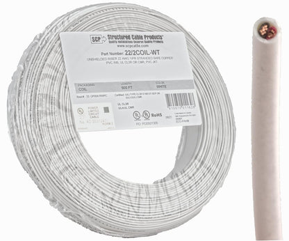 22 Gauge Stranded Copper Alarm Wire 2 Conductor 500 Feet Cable Coil Pack UL Rated