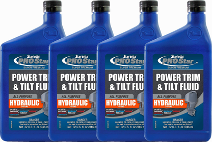 StarBrite PRO Star Power Trim & Tilt Fluid - Super Premium All Purpose Hydraulic Fluid for Trim Tabs, Power Tilt & Steering Systems - Anti-Wear, Anti-Foam - Outboard & Stern Drive Systems - 4 Pack