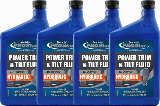 StarBrite PRO Star Power Trim & Tilt Fluid - Super Premium All Purpose Hydraulic Fluid for Trim Tabs, Power Tilt & Steering Systems - Anti-Wear, Anti-Foam - Outboard & Stern Drive Systems - 4 Pack