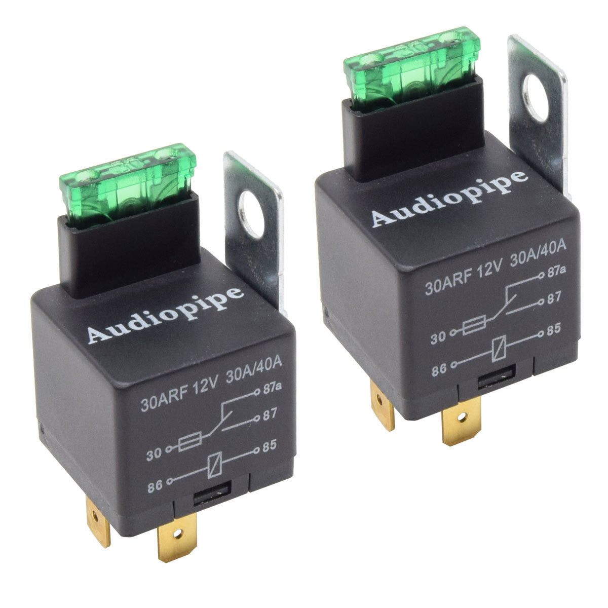 2-Pack 12V 5-Pin Relay with Built in Fuse 30A/40A Auto Metal Mounting Tab SPST