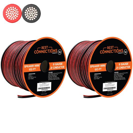 Audiopipe 8 Gauge Speaker Wire 200' ft Red/Black Car Audio 2 Way Amplifier 2 pack