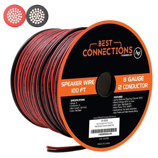Audiopipe 8 Gauge Speaker Wire 100' ft Red/Black Car Audio Home Subwoofer Amplifier Cable