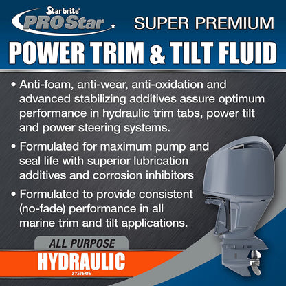 StarBrite PRO Star Power Trim & Tilt Fluid - Super Premium All Purpose Hydraulic Fluid for Trim Tabs, Power Tilt & Steering Systems - Anti-Wear, Anti-Foam - Outboard & Stern Drive Systems - 4 Pack