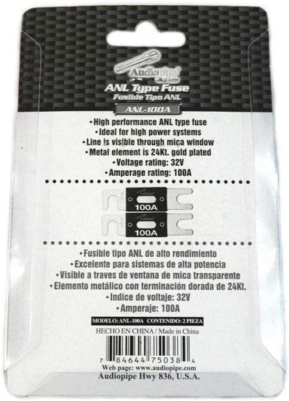Audiopipe 1 pair 100 Amp ANL Fuses Gold Plated Blister Fuses Car Audio Stereo