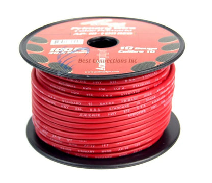 Audiopipe 10 Gauge Car Audio Primary Wire (100ft–Red)– Remote, Power/Ground Electrical